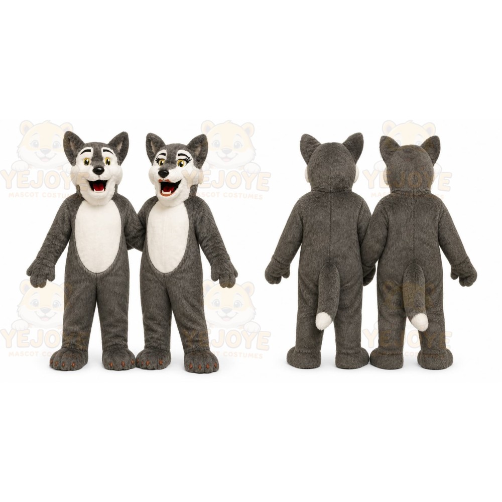 Gray Wolf Mascot Costume with Custom Logo