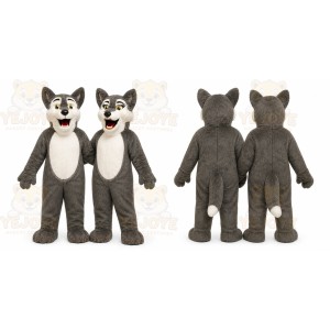 Gray Wolf Mascot Costume with Custom Logo