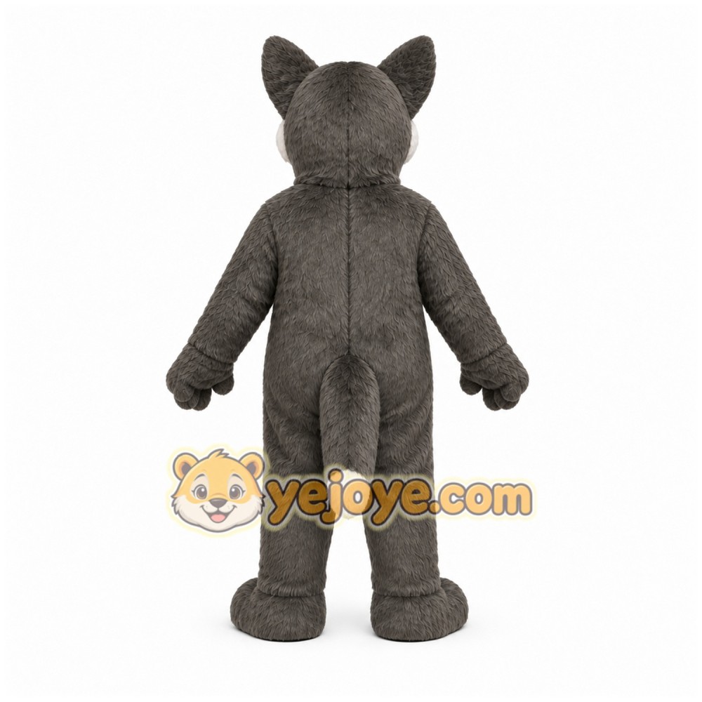 Gray Wolf Mascot Costume with Custom Logo