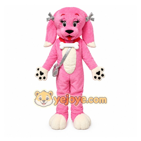 Pink Dog Mascot Costume with Custom Logo Pink Dog Mascot Costume with Custom Logo