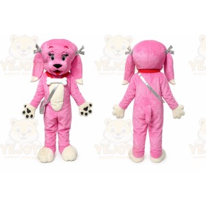 Pink Dog Mascot Costume with Custom Logo