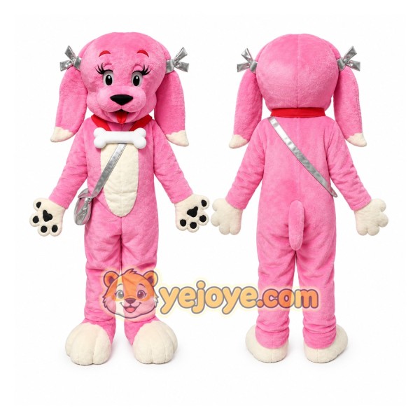 Pink Dog Mascot Costume with Custom Logo