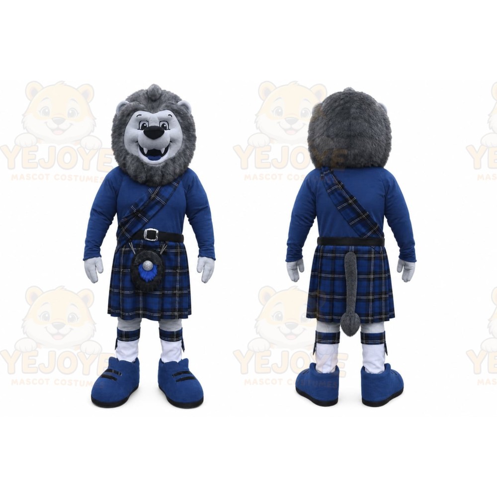 Blue Lion Mascot Costume with Custom Logo