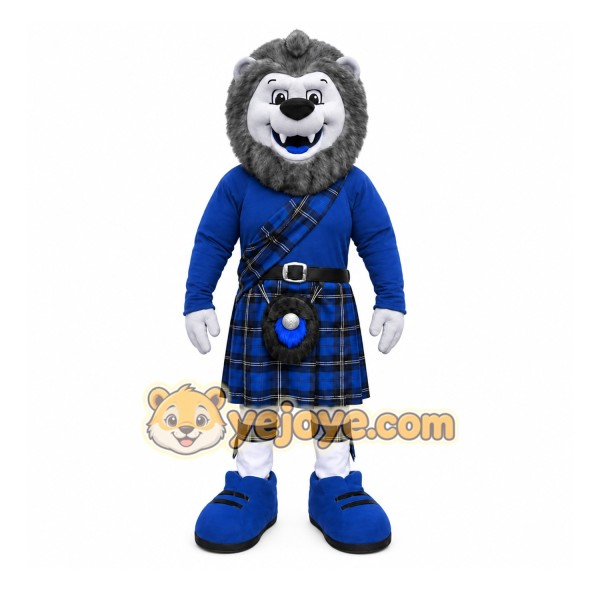 Blue Lion Mascot Costume with Custom Logo
