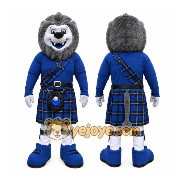 Blue Lion Mascot Costume with Custom Logo