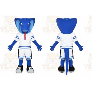 Blue Snake Mascot Costume with Custom Logo