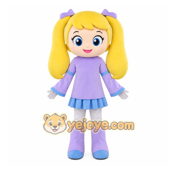 Yellow Girl Mascot Costume with Custom Logo