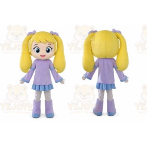 Yellow Girl Mascot Costume with Custom Logo