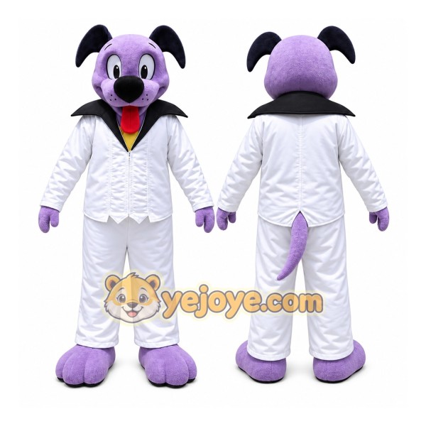 Purple Dog Mascot Costume with Custom Logo