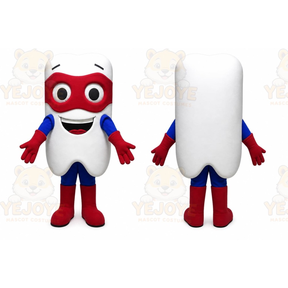 White Tooth Mascot Costume with Custom Logo