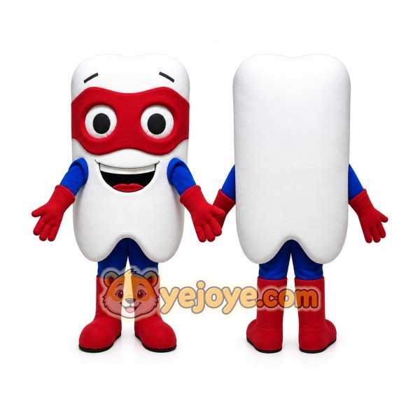 White Tooth Mascot Costume with Custom Logo