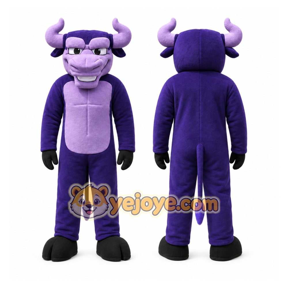 Purple Bull Mascot Costume with Custom Logo Purple Bull Mascot Costume with Custom Logo