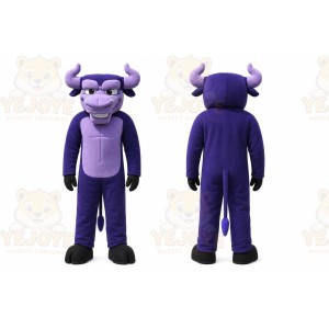 Purple Bull Mascot Costume with Custom Logo