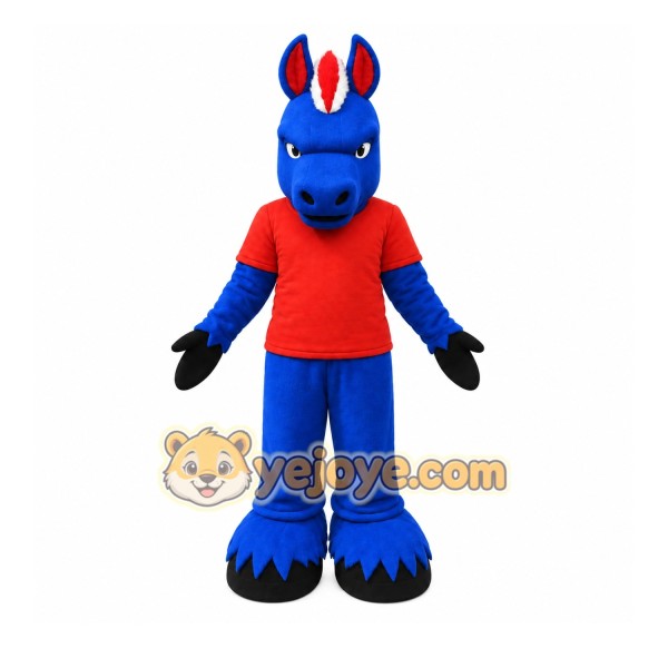 Blue Horse Mascot Costume with Custom Logo