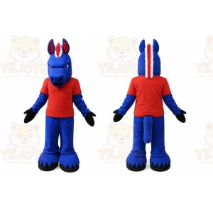 Blue Horse Mascot Costume with Custom Logo