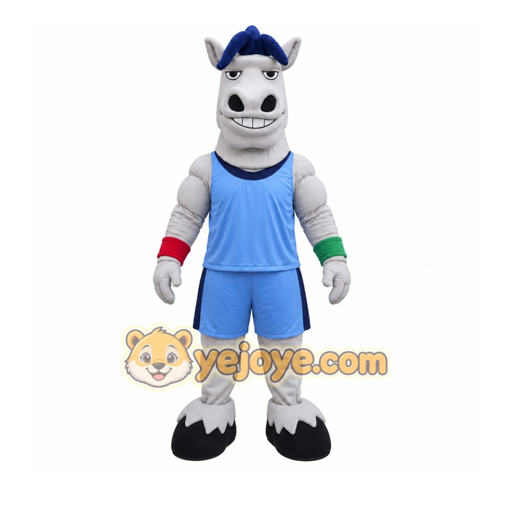 Gray Horse Mascot Costume with Custom Logo Gray Horse Mascot Costume with Custom Logo