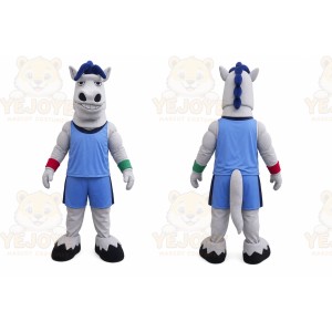 Gray Horse Mascot Costume with Custom Logo