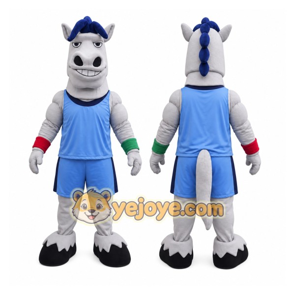 Gray Horse Mascot Costume with Custom Logo