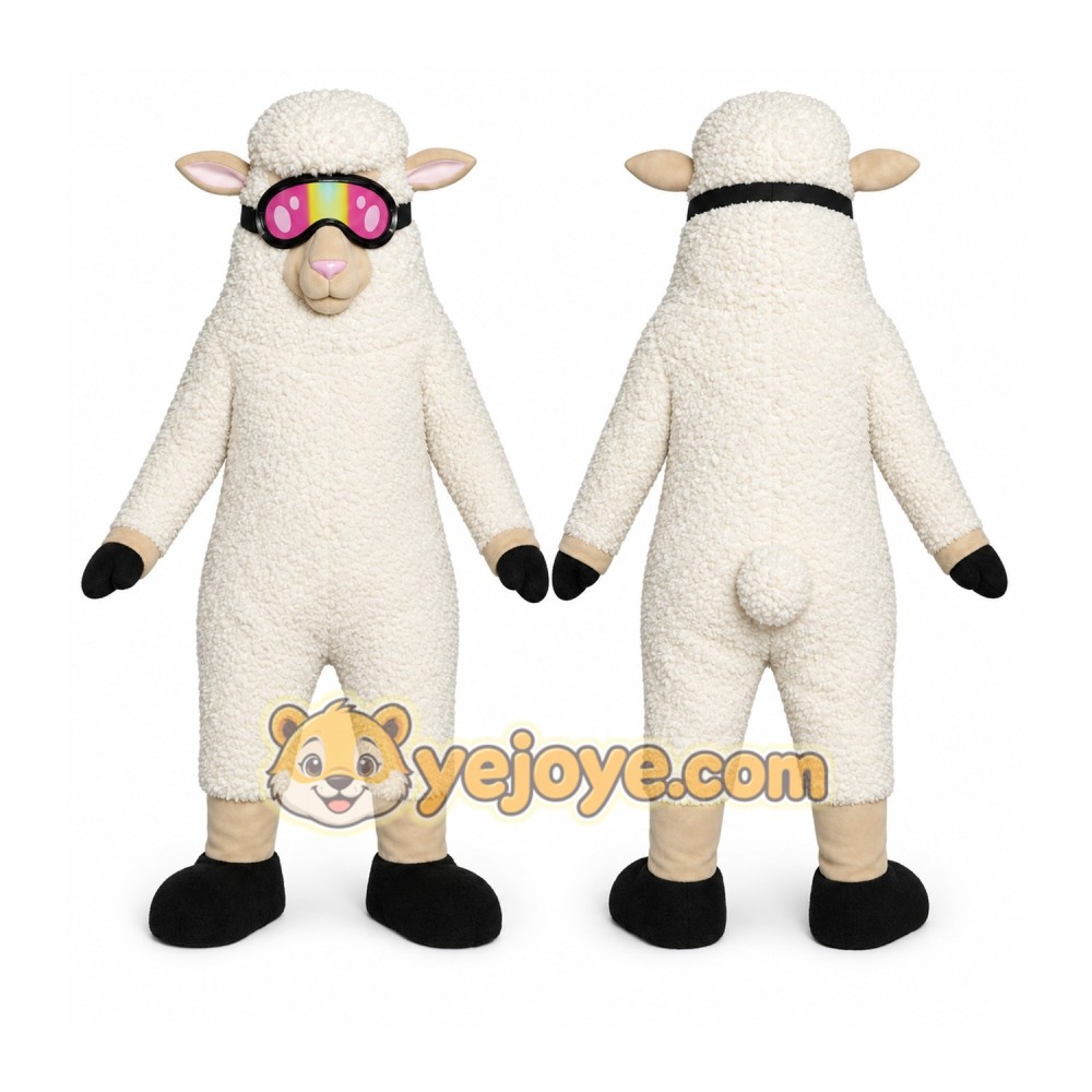 White Sheep Mascot Costume with Custom Logo