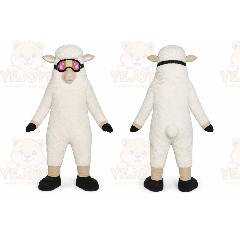 White Sheep Mascot Costume with Custom Logo