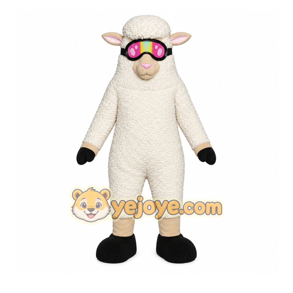 White Sheep Mascot Costume with Custom Logo