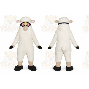 White Sheep Mascot Costume with Custom Logo