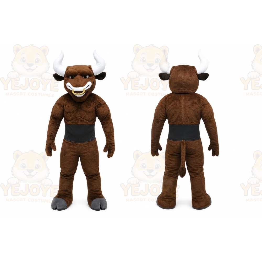 Brown Bull Mascot Costume with Custom Logo