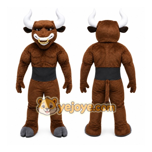 Brown Bull Mascot Costume with Custom Logo