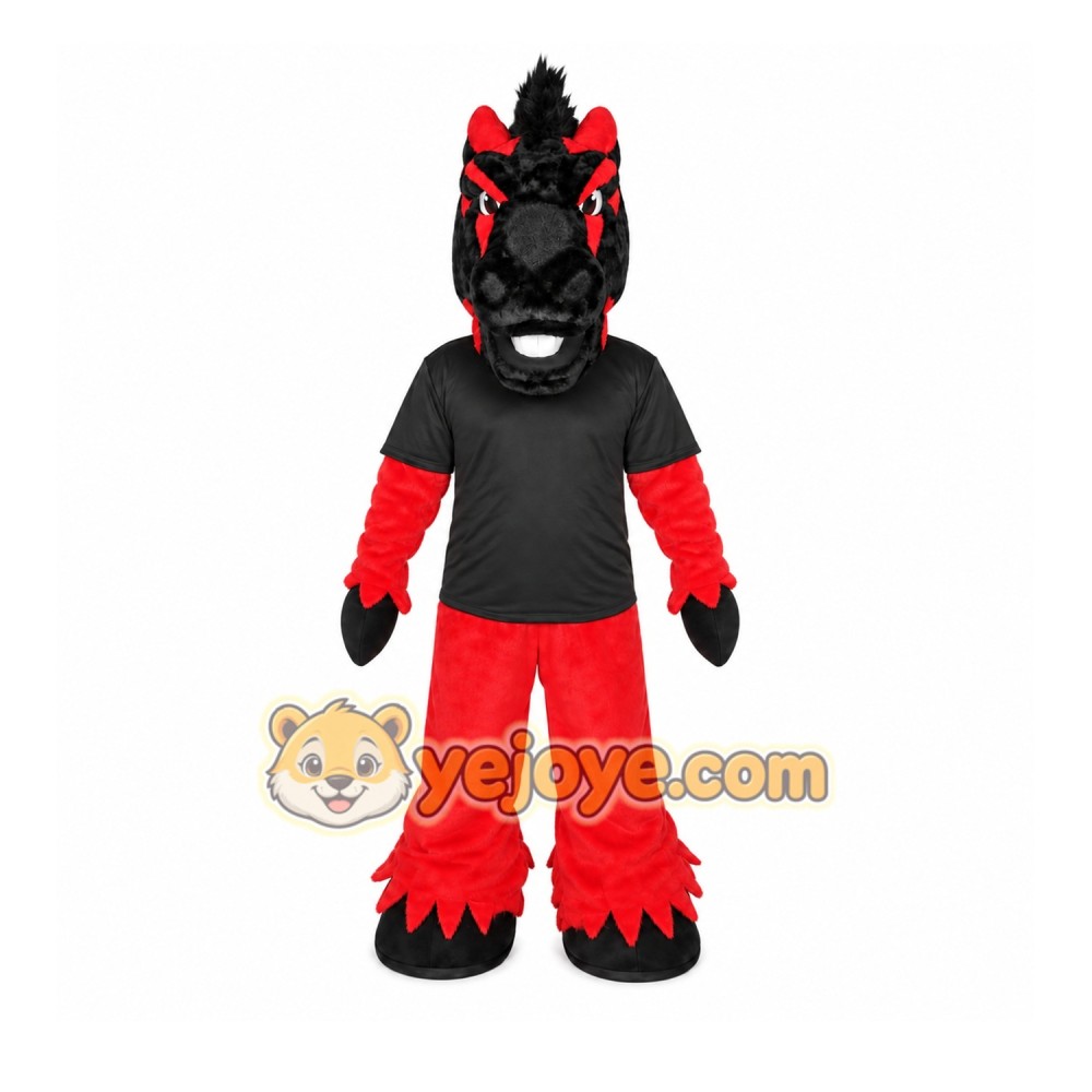 Red Horse Mascot Costume with Custom Logo