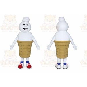 White Ice Cream Mascot Costume with Custom Logo