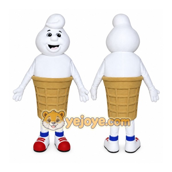 White Ice Cream Mascot Costume with Custom Logo