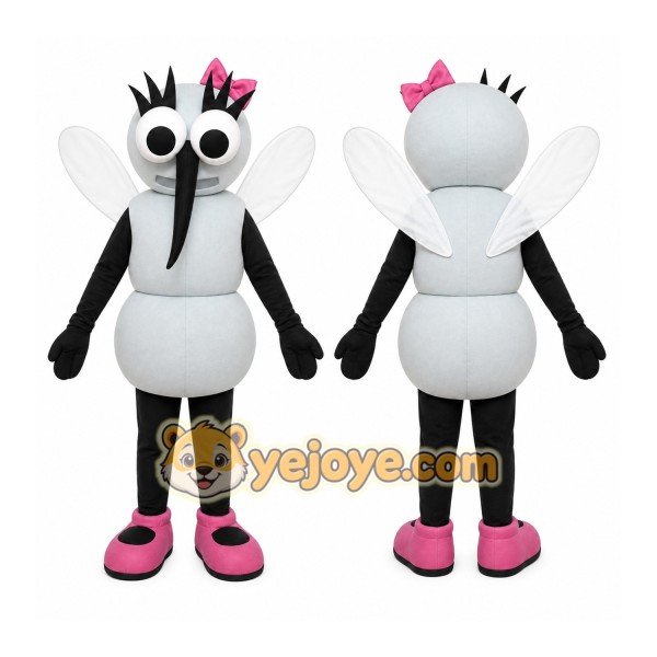 White Insect Mascot Costume with Custom Logo
