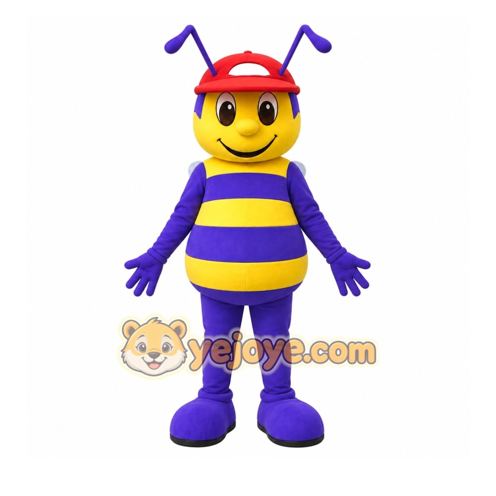 Purple Bee Mascot Costume with Custom Logo Purple Bee Mascot Costume with Custom Logo