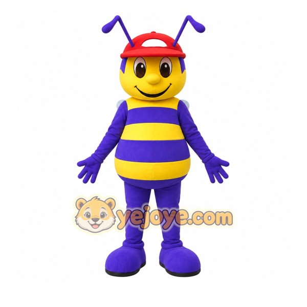 Purple Bee Mascot Costume with Custom Logo Purple Bee Mascot Costume with Custom Logo