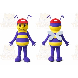 Purple Bee Mascot Costume with Custom Logo