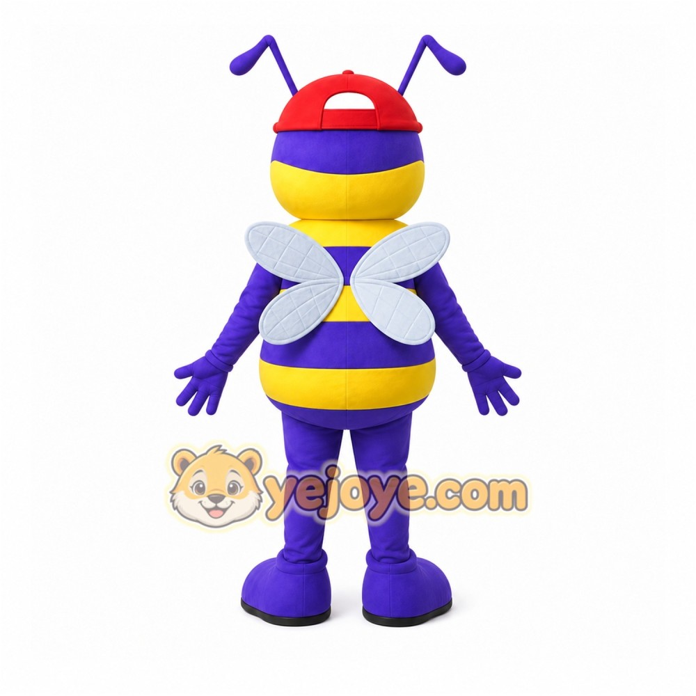 Purple Bee Mascot Costume with Custom Logo Purple Bee Mascot Costume with Custom Logo