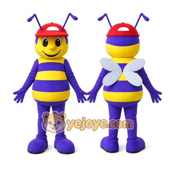 Purple Bee Mascot Costume with Custom Logo