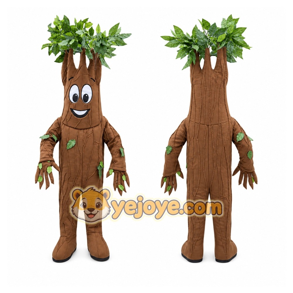 Brown Tree Mascot Costume with Custom Logo