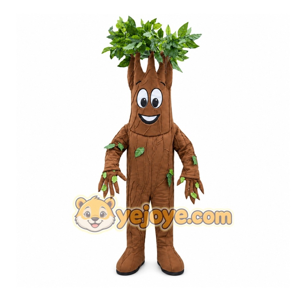 Brown Tree Mascot Costume with Custom Logo