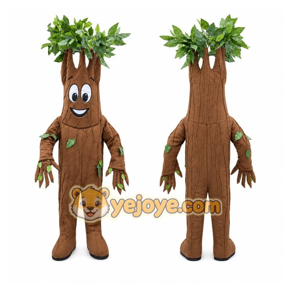 Brown Tree Mascot Costume with Custom Logo