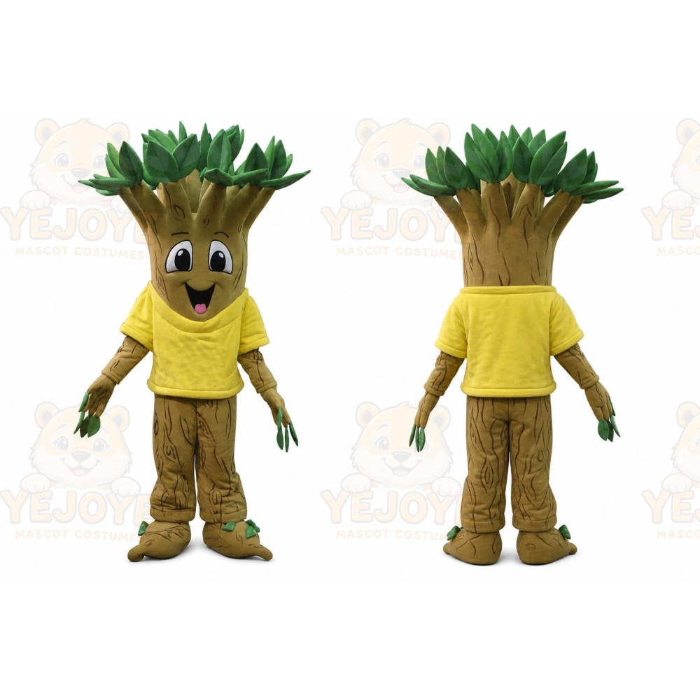 Brown Tree Mascot Costume with Custom Logo