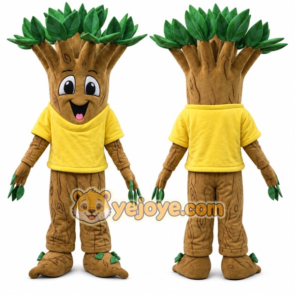 Brown Tree Mascot Costume with Custom Logo