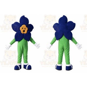Blue Flower Mascot Costume with Custom Logo