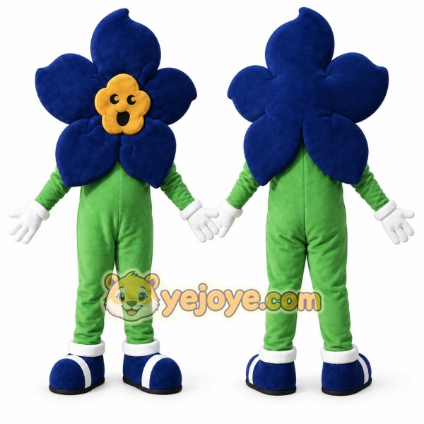 Blue Flower Mascot Costume with Custom Logo