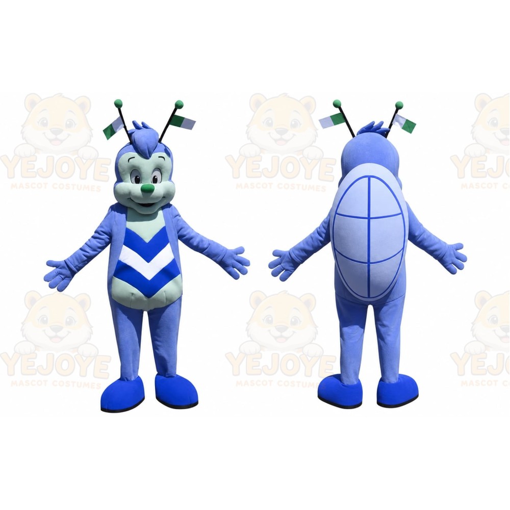 Blue Insect Mascot Costume with Custom Logo
