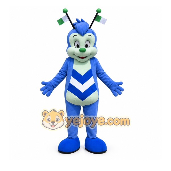 Blue Insect Mascot Costume with Custom Logo