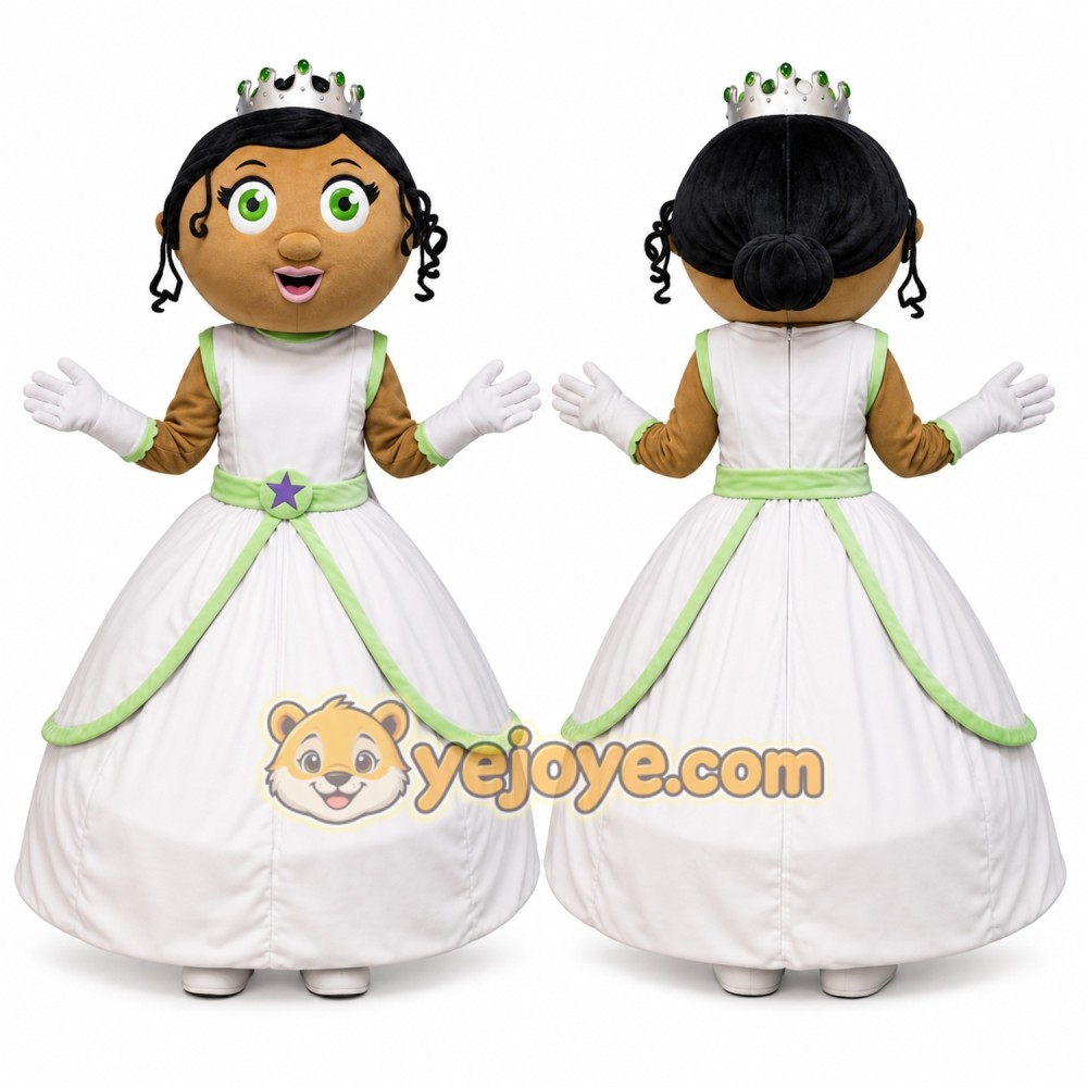 White Princess Mascot Costume with Custom Logo White Princess Mascot Costume with Custom Logo