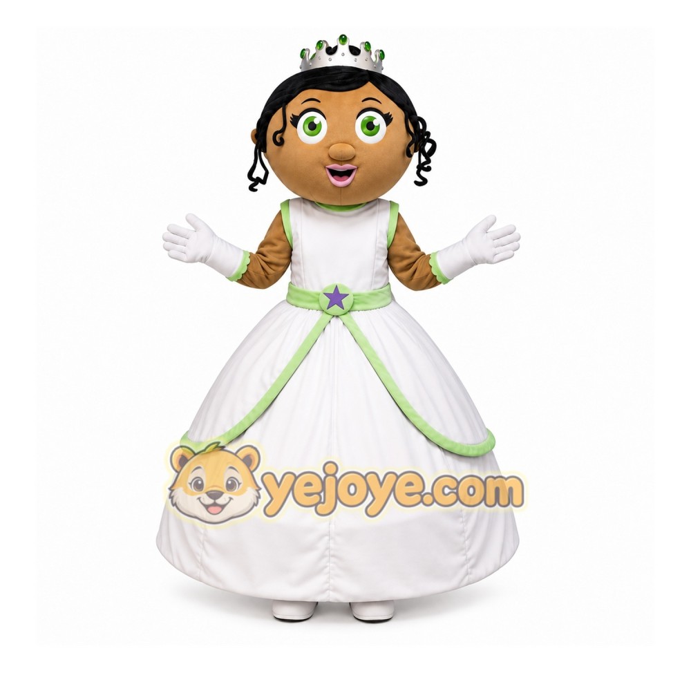 White Princess Mascot Costume with Custom Logo White Princess Mascot Costume with Custom Logo