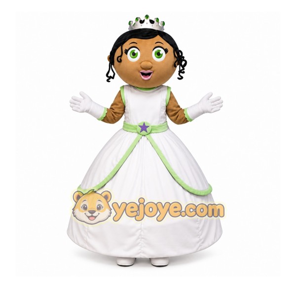 White Princess Mascot Costume with Custom Logo