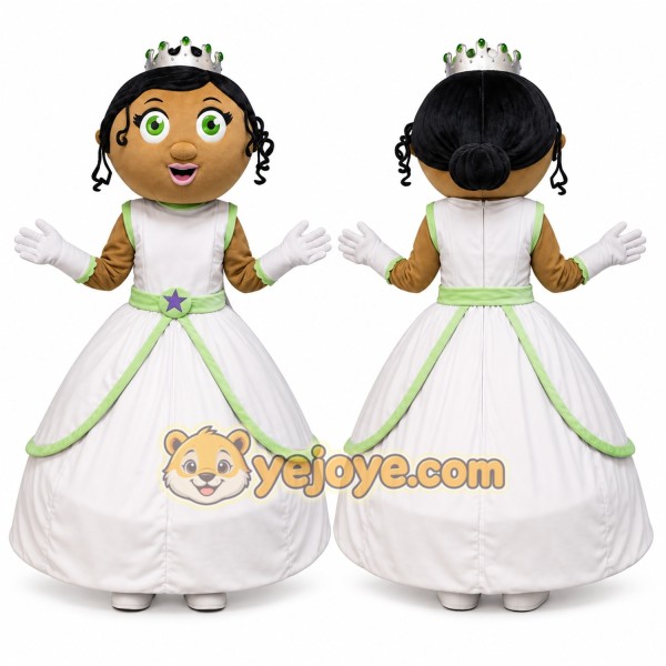 White Princess Mascot Costume with Custom Logo